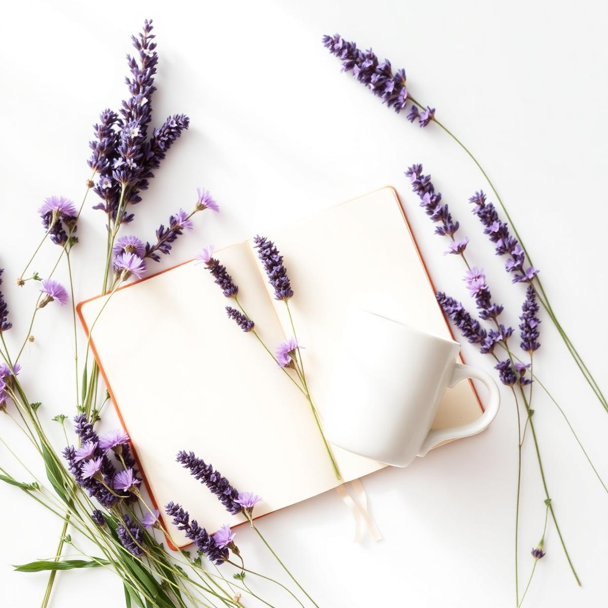 Lavender and journal flat lay