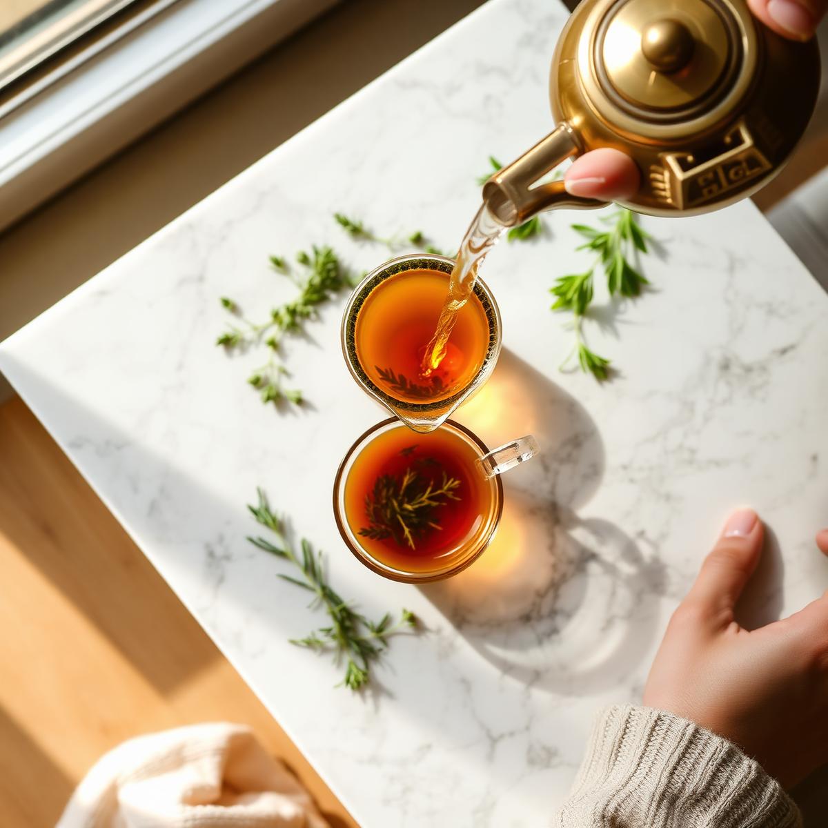 Pouring tea from a teapot